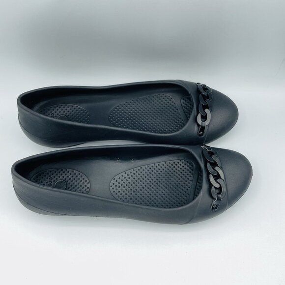 Crocs Shoes Womens Size 11 Black Slip On Comfort Flats Ballet Link Chain Heels - Picture 3 of 12